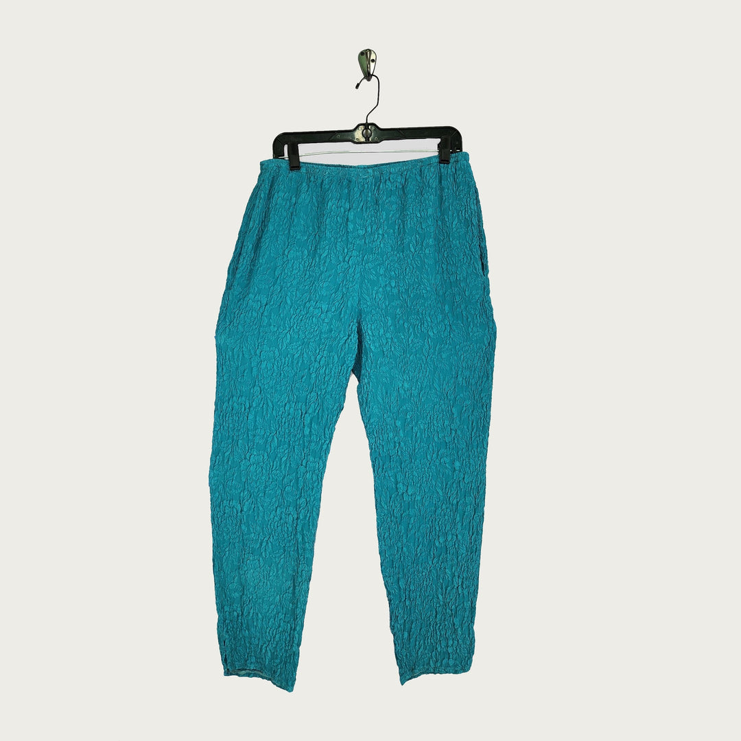 Chinese Pants in Turquoise Textured Silk