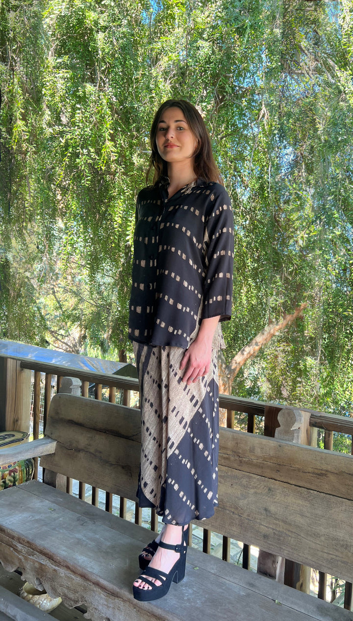 Country Shirt in Basketweave Printed Silk