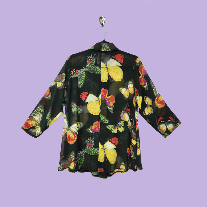 Country Shirt in Butterfly Printed Silk Georgette