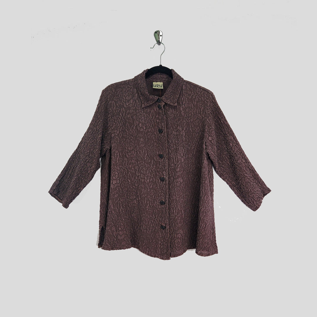 Country Shirt in Chocolate Textured Silk