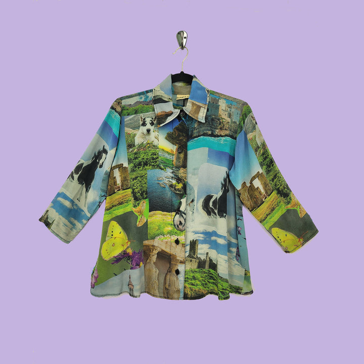 Country Shirt in Harmony Silver Printed Silk