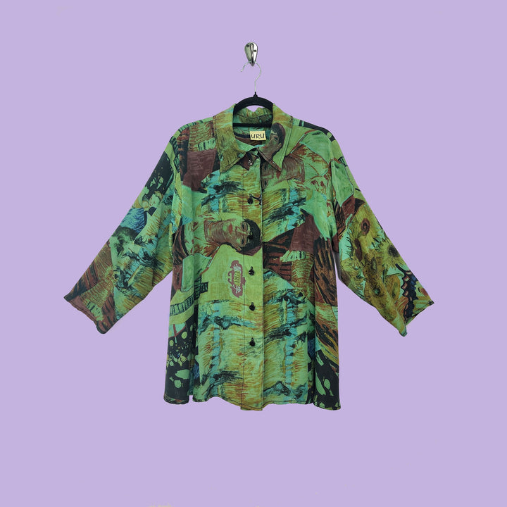 Country Shirt in URU Green Printed Silk