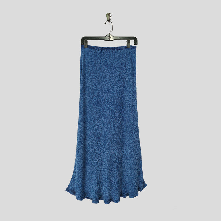 Long Skirt in Hawaiian Blue Textured Silk