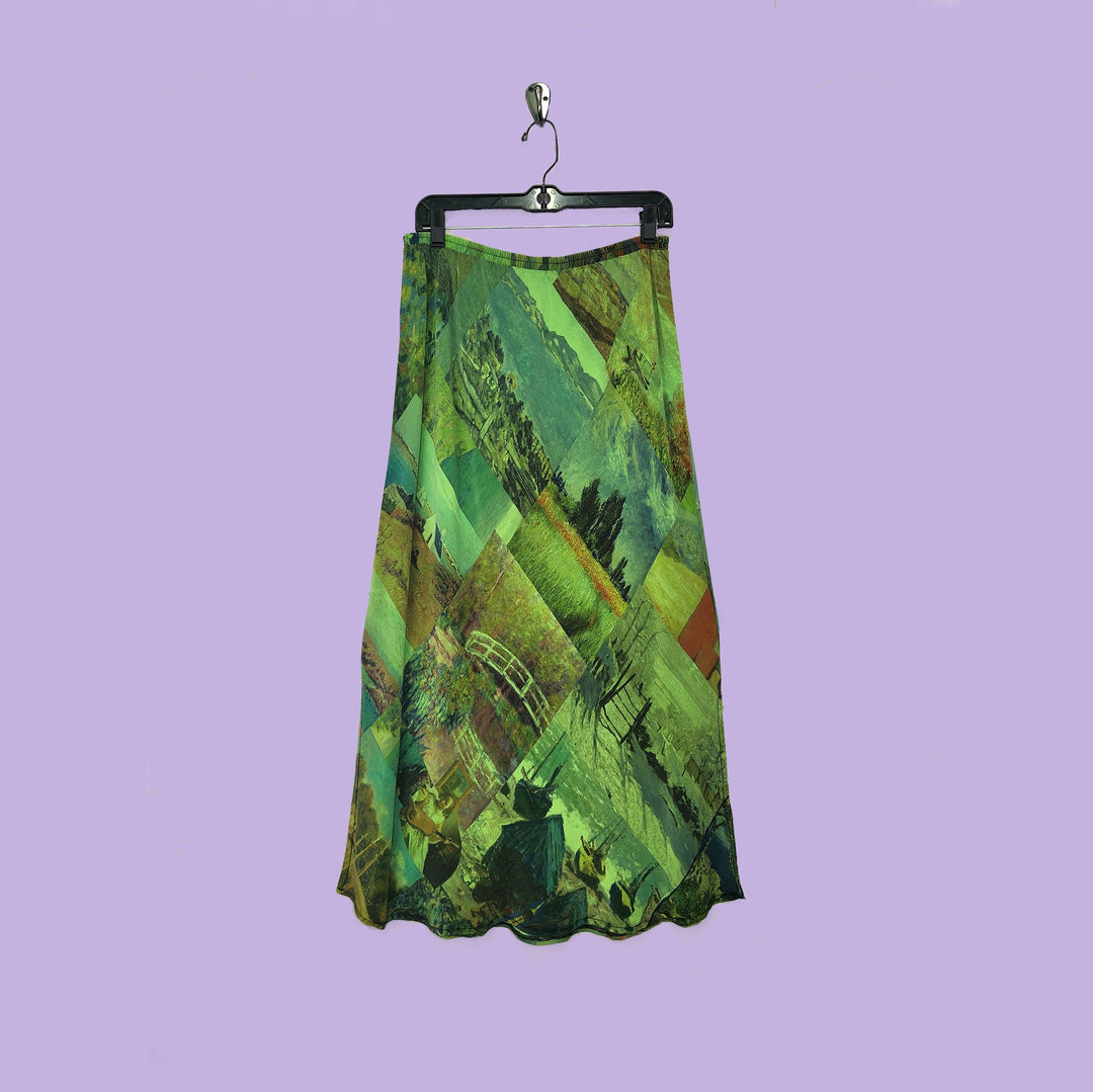 Long Skirt in Last Impression MInt Printed Silk