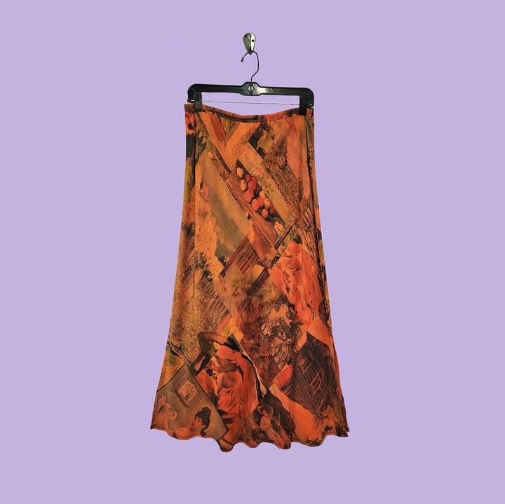 Long Skirt in Last Impression Orange Printed Silk