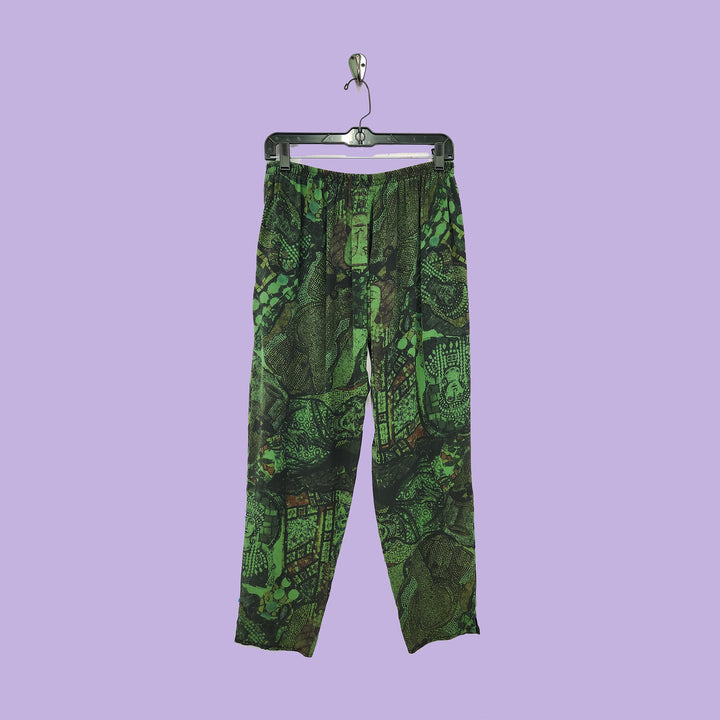 Pencil Pants in Mosaic Green Printed Silk