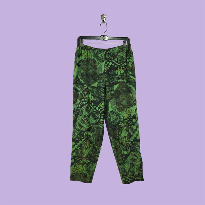 Pencil Pants in Mosaic Green Printed Silk