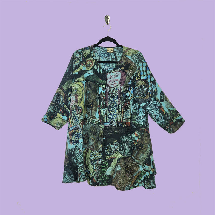 Picnic Tunic in Mosaic Blue Printed Silk