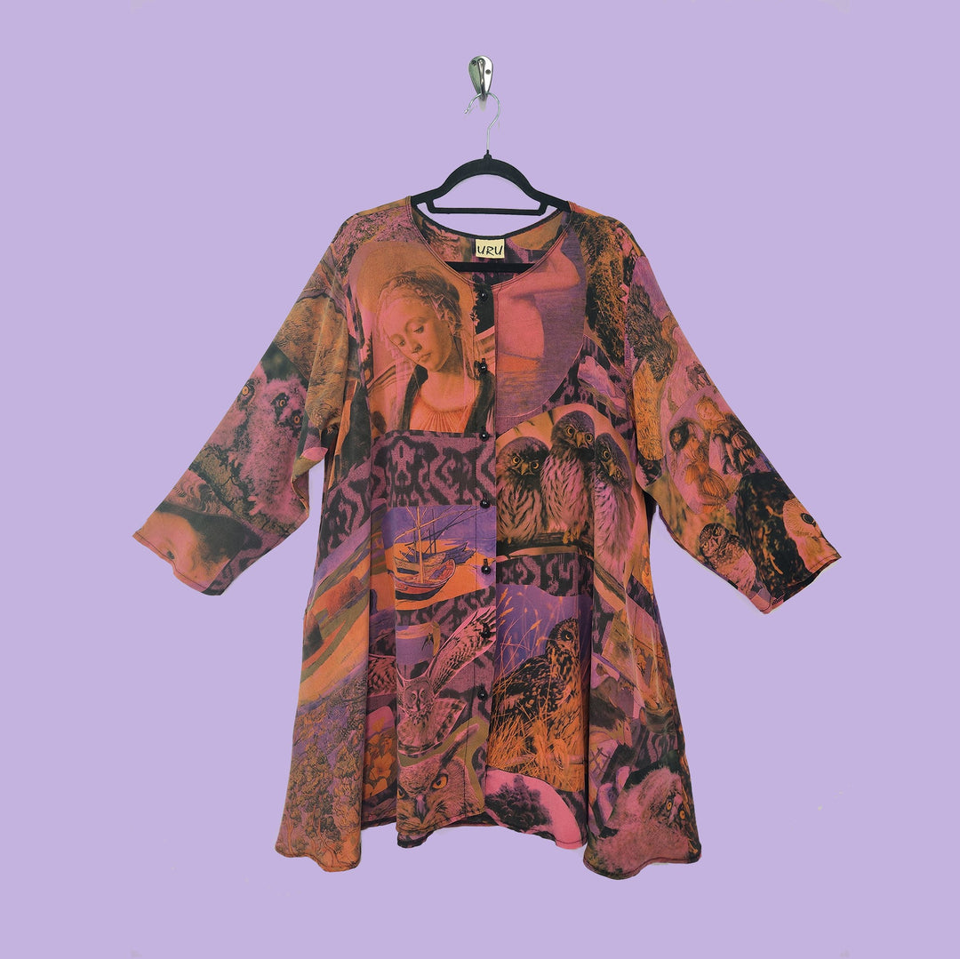 Picnic Tunic in Pink Owl Printed Silk