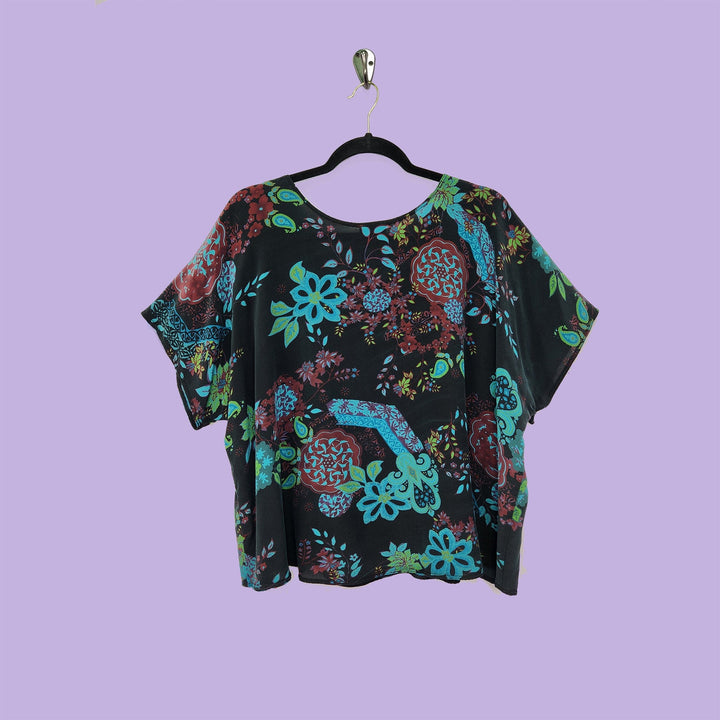 Shell in Asian Floral Aqua Printed Silk