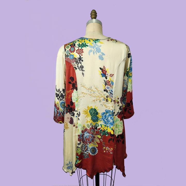 Sunday Smock in Red Asian Floral Printed Silk