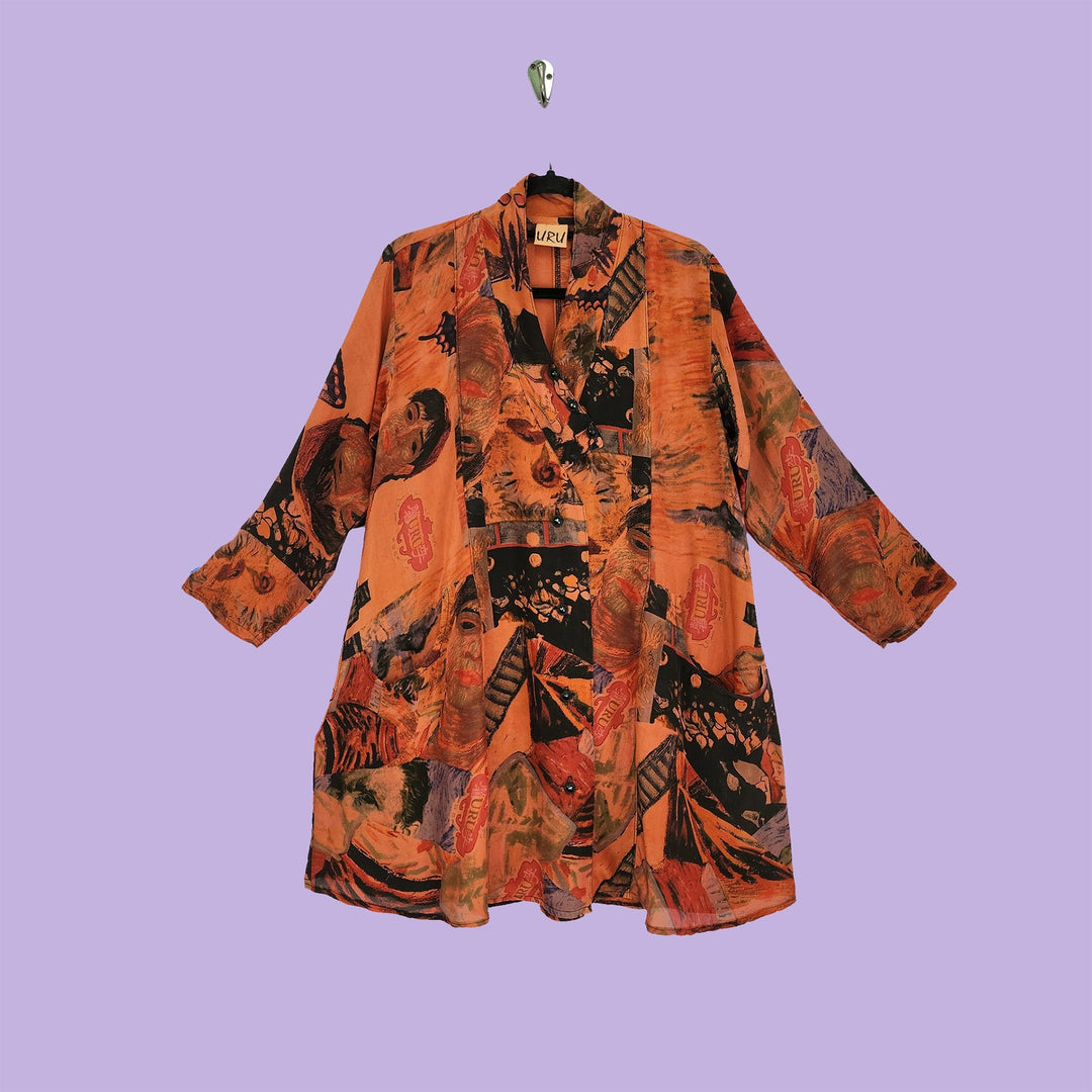 Travel Jacket in URU Red Printed Silk