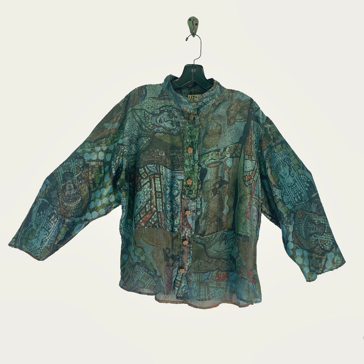 Venice Top in Mosaic Blue India Printed Silk
