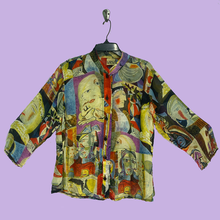 Venice Top in Picasso Sheer Multicolor Printed Silk