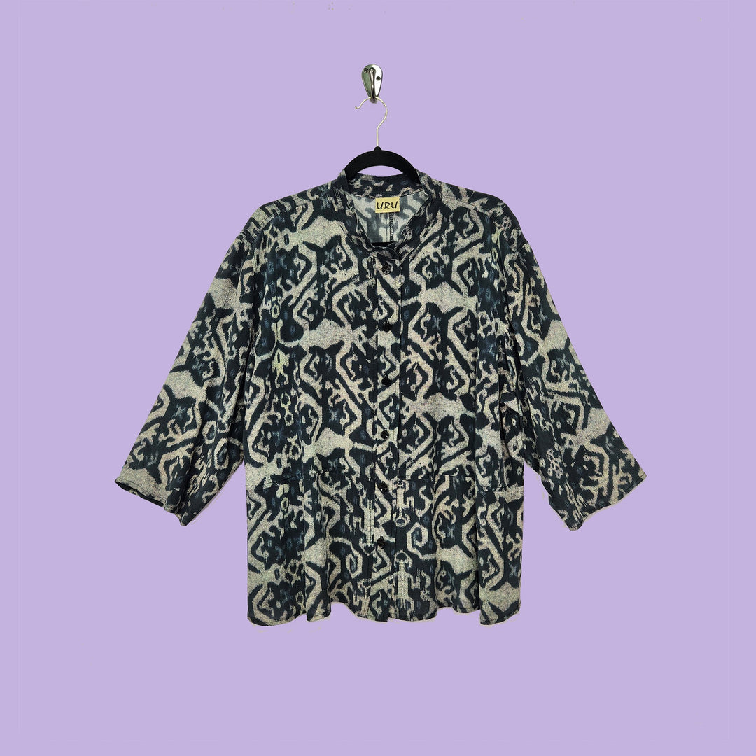 Venice Top in Indigo Ikat Printed Silk