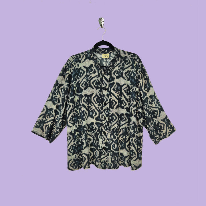 Venice Top in Indigo Ikat Printed Silk