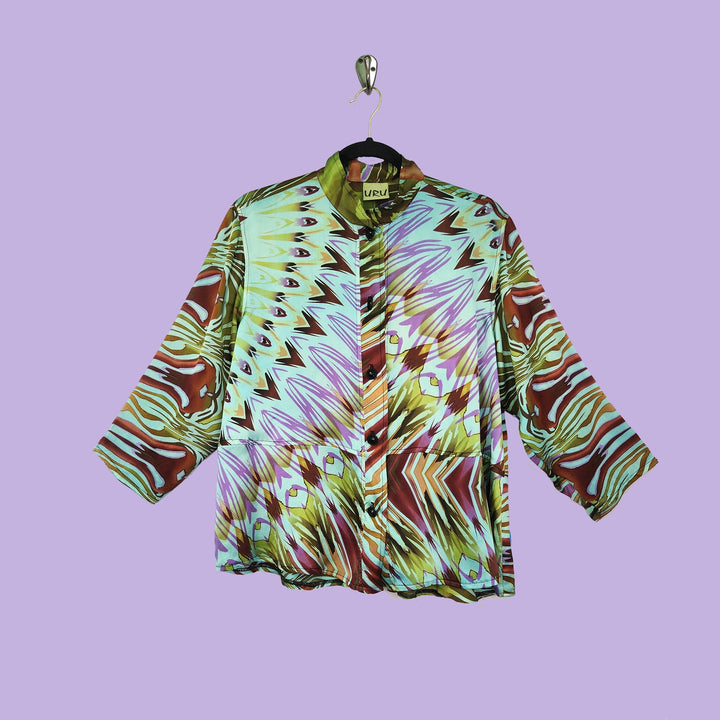 Venice Top in Passion Cyan Printed Silk