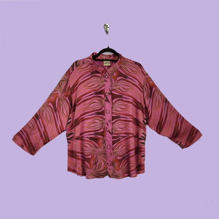Venice Top in Passion Pink Printed Silk