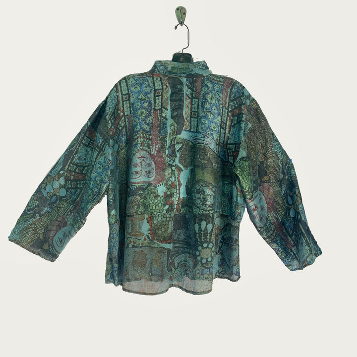 Venice Top in Mosaic Blue India Printed Silk