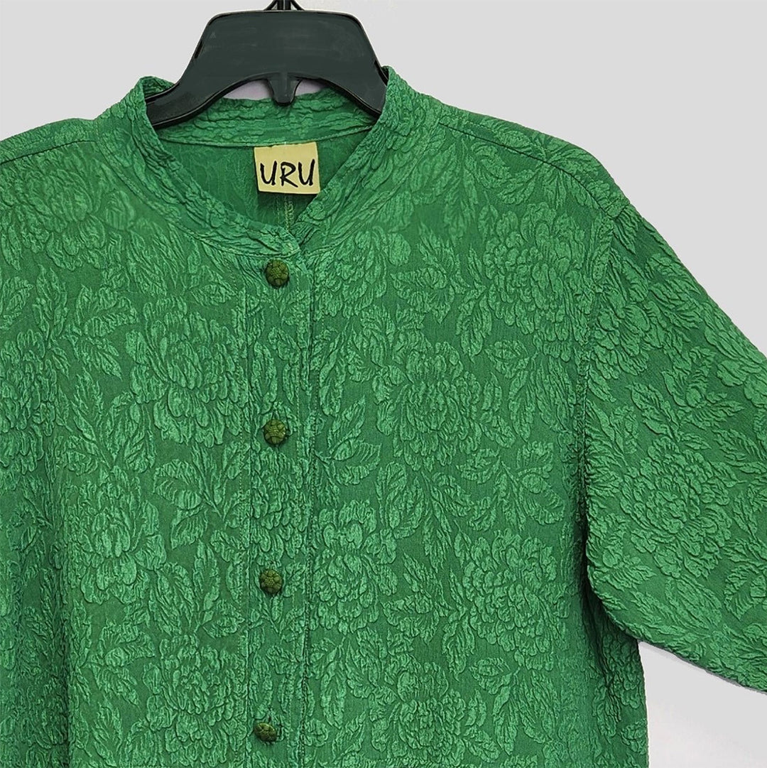 Venice Top in Phoebe Green Textured Silk