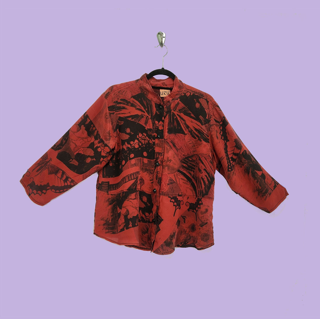 Venice Top in URU Red and Black Printed Silk