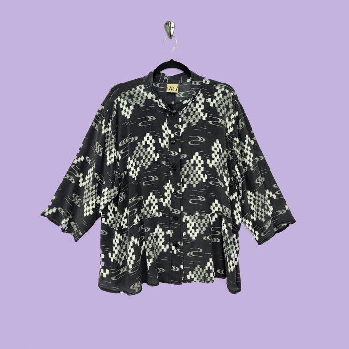 Venice Top in Black Ikat Printed Silk