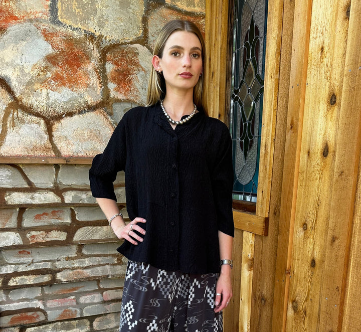 Venice Top in Black Textured Silk