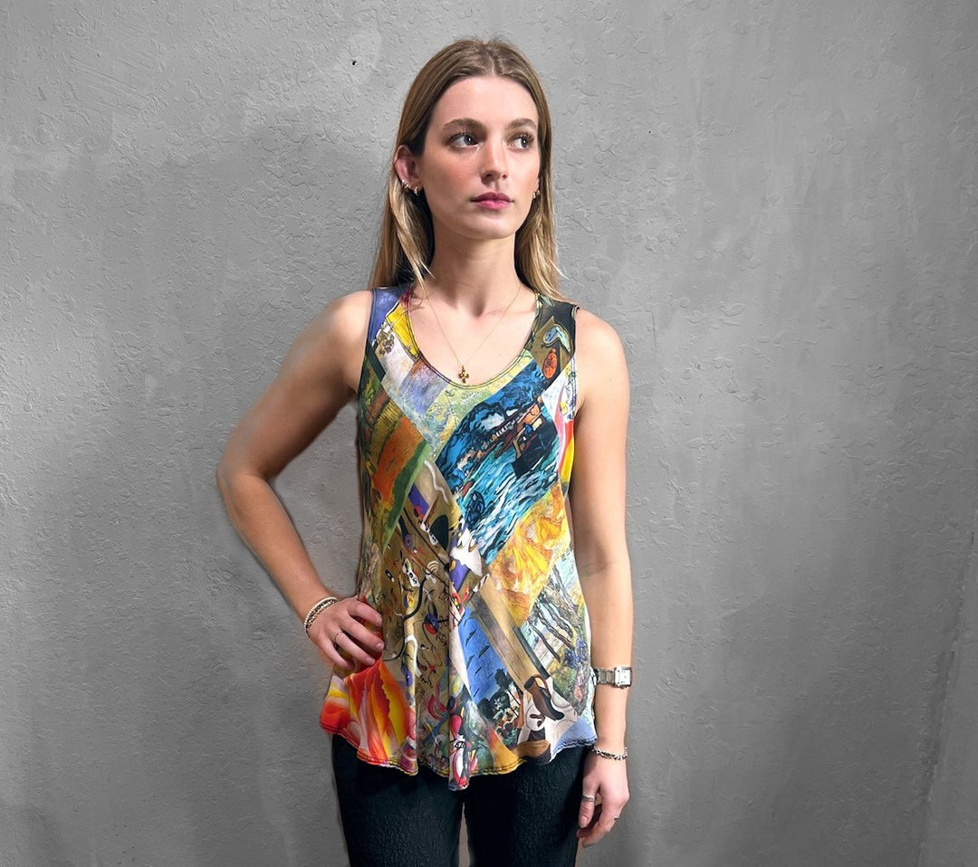 Bias Tank in Timeless Multicolor Printed Silk