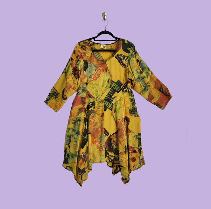 ARTIST SMOCK MULTI-COLOR PRINTED SILK, FITS SIZE 8 TO 22, MORE PRINTS
