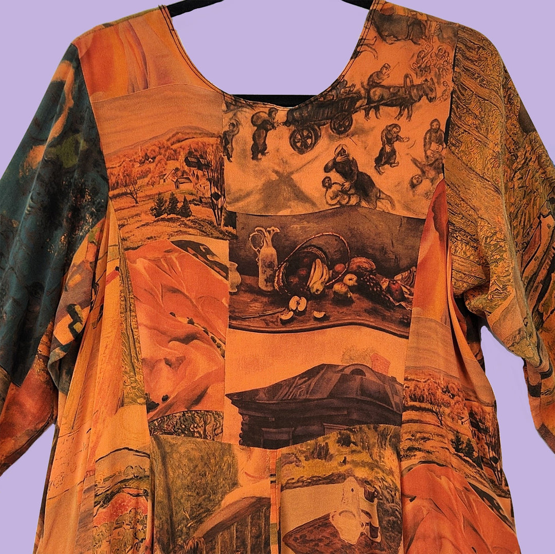 Artist Smock in Surrealist Orange Printed Silk