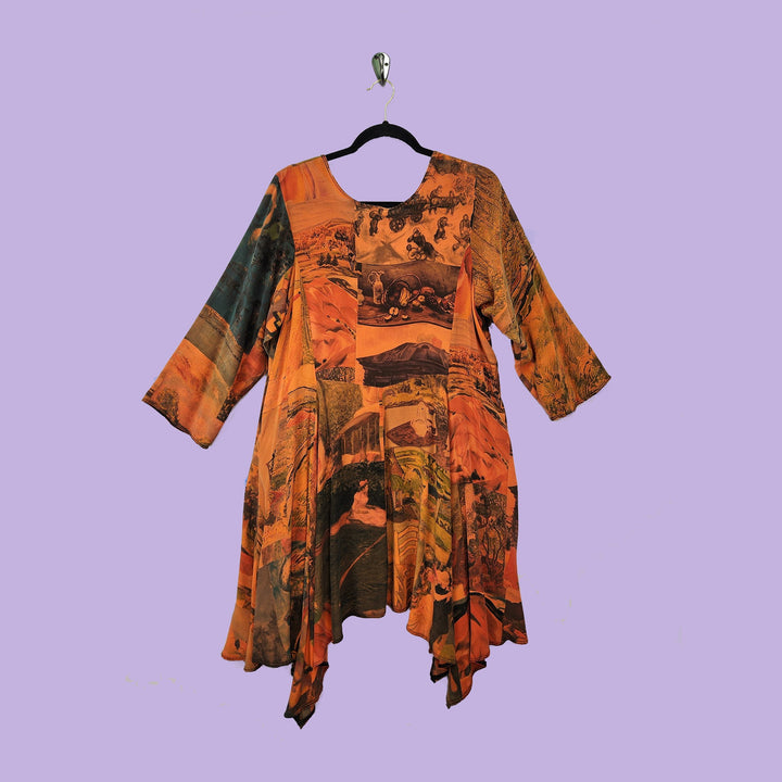 Artist Smock in Surrealist Orange Printed Silk