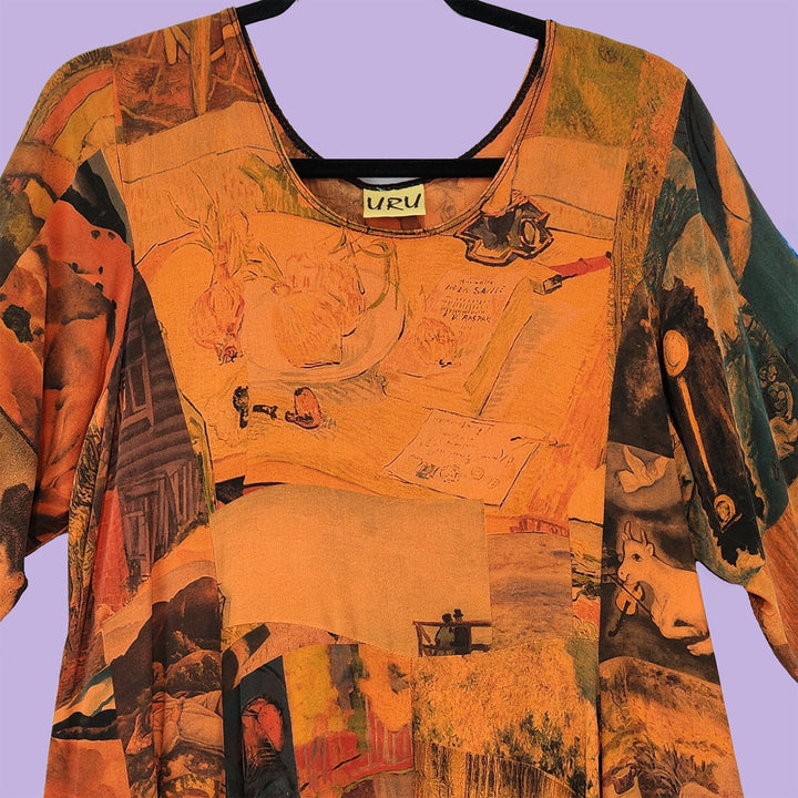 Artist Smock in Surrealist Orange Printed Silk