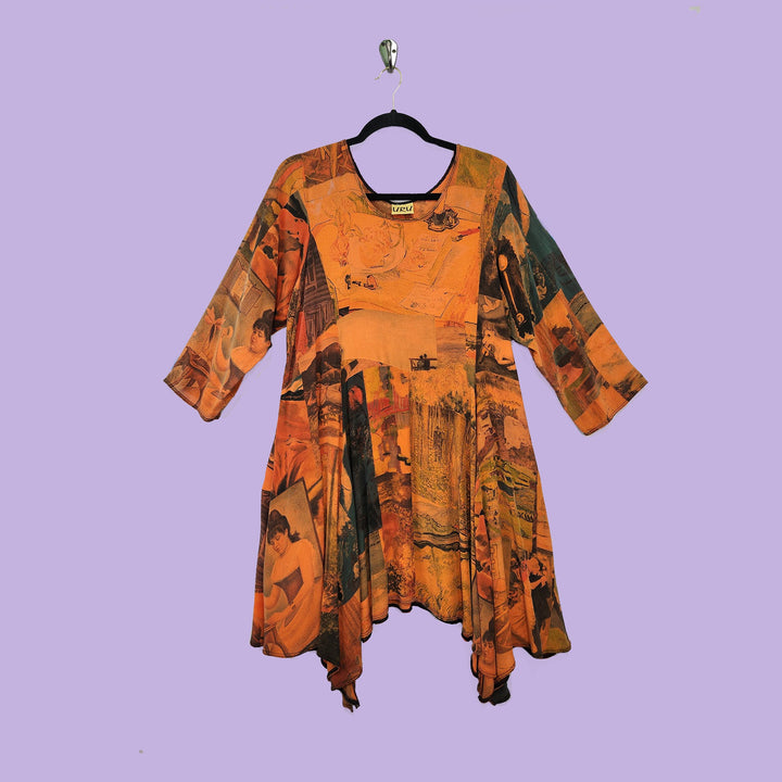 Artist Smock in Surrealist Orange Printed Silk