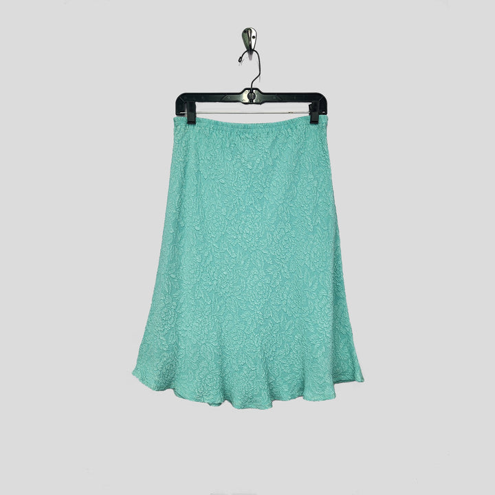 Knee Length Skirt in Aqua Textured Silk