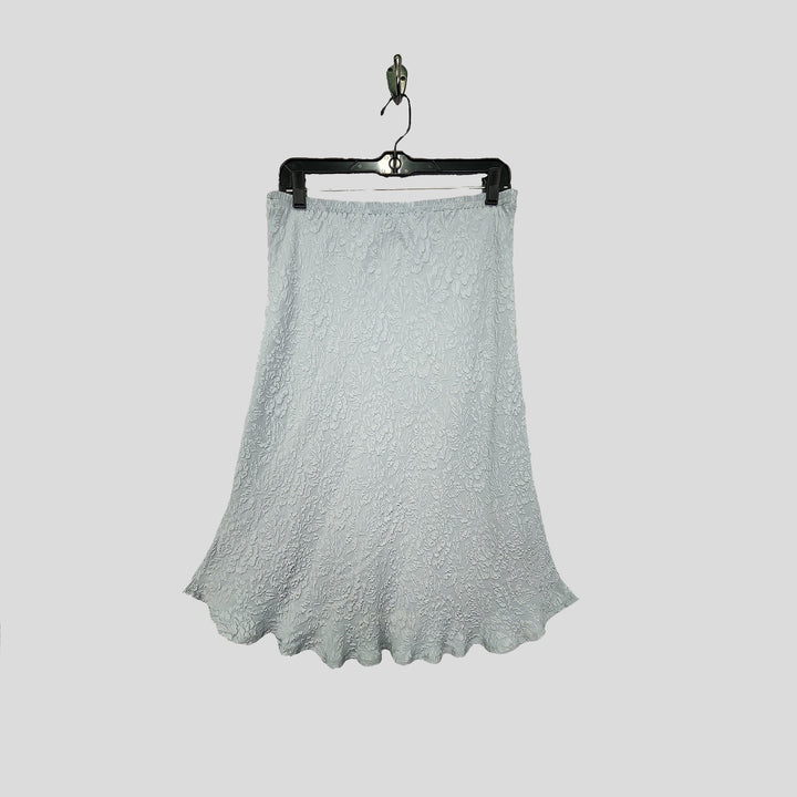 Knee Length Skirt in Silver Textured Silk