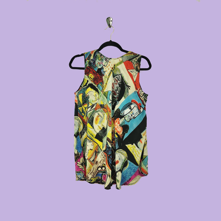 Bias Tank in Picasso Multicolor Printed Silk