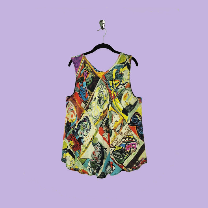 Bias Tank in Picasso Multicolor Printed Silk