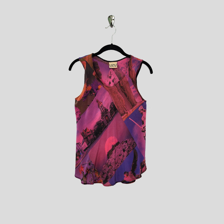 Bias Tank in Harmony Pink Printed Silk