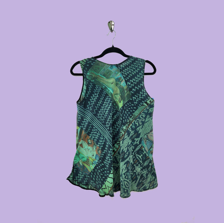 Bias Tank in Surrealist Green Printed Silk