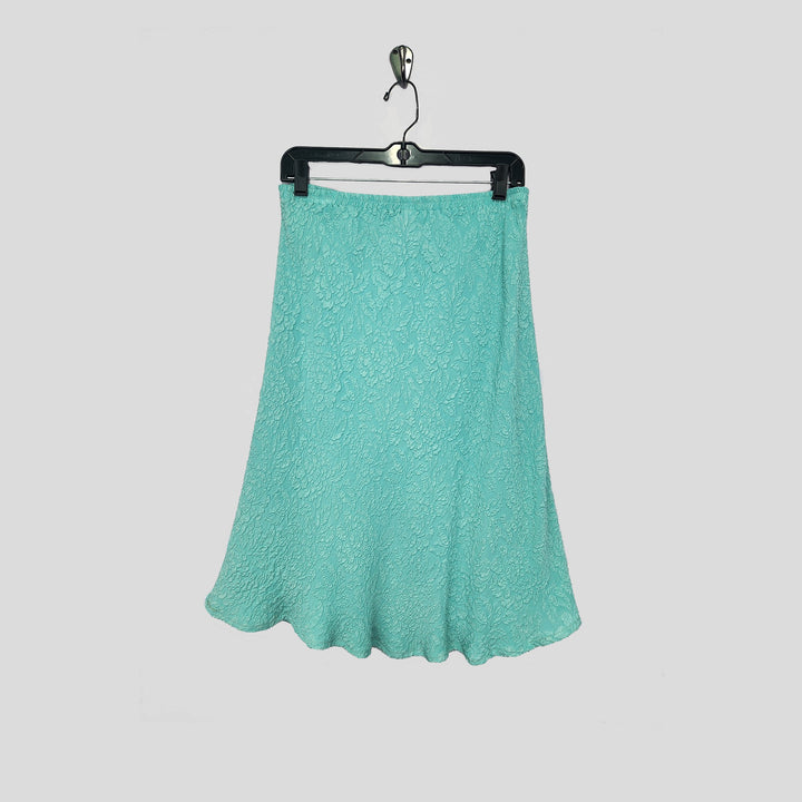 Knee Length Skirt in Aqua Textured Silk