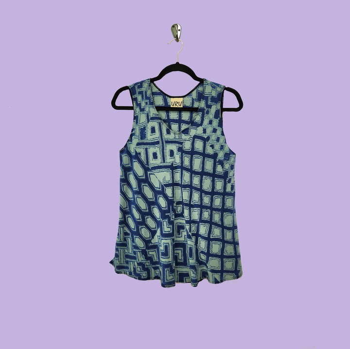 Bias Tank in Afibi Spruce Printed Silk