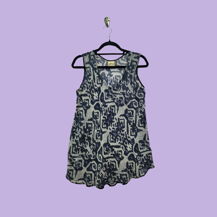 Bias Tank in Indigo Ikat Printed Silk