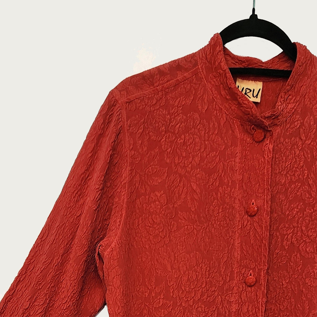 Boat Coat in Red Textured Silk