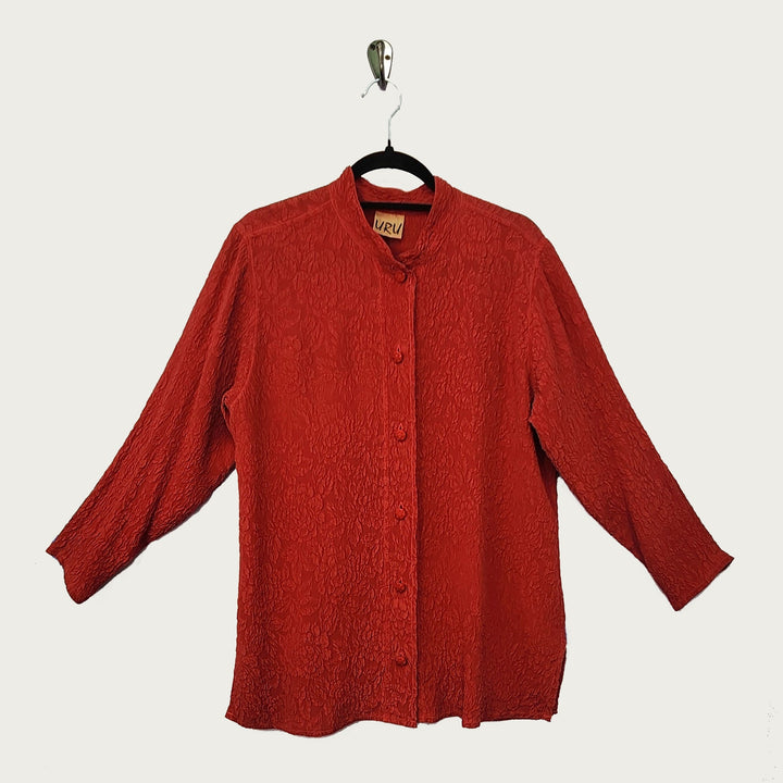 Boat Coat in Red Textured Silk