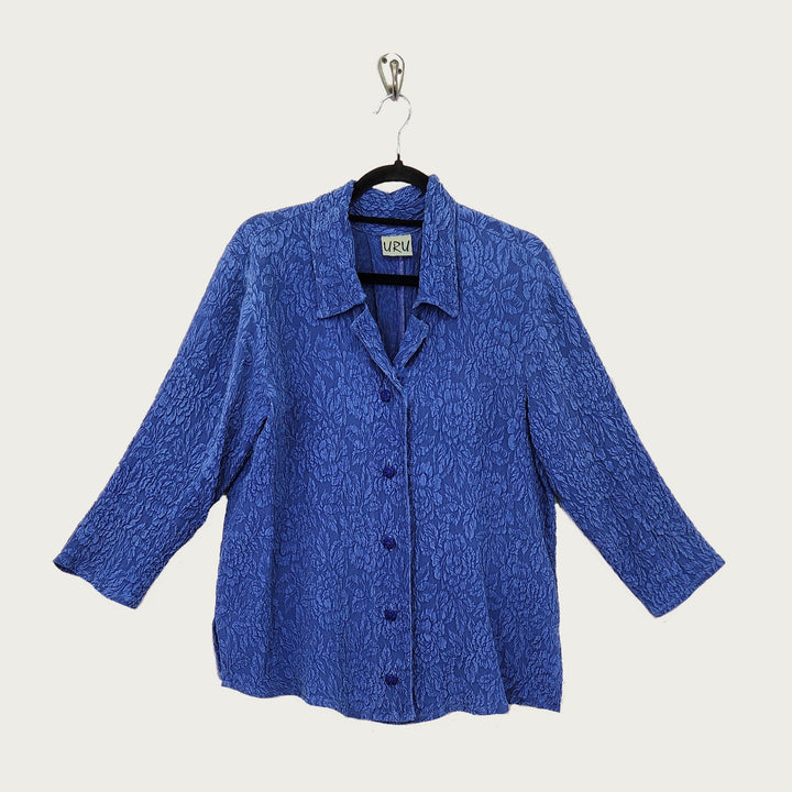 Camp Shirt in Indigo Textured Silk