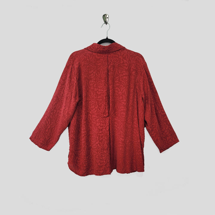 Camp Shirt in Red Textured Silk
