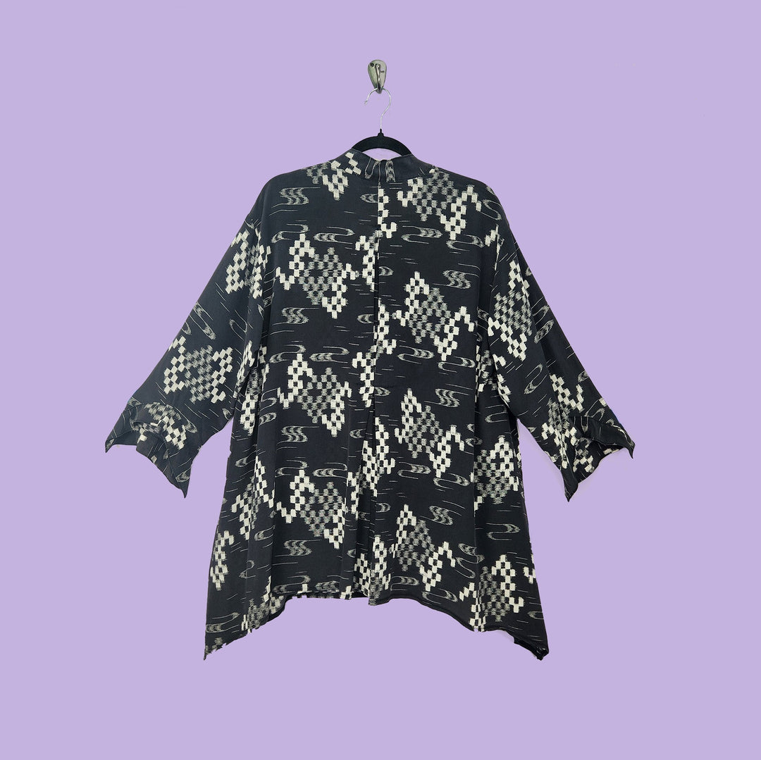 Catalina Tunic in Black Ikat Printed Silk