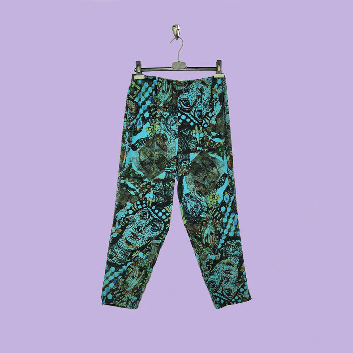 Chinese Pants in Mosaic Blue Printed Silk