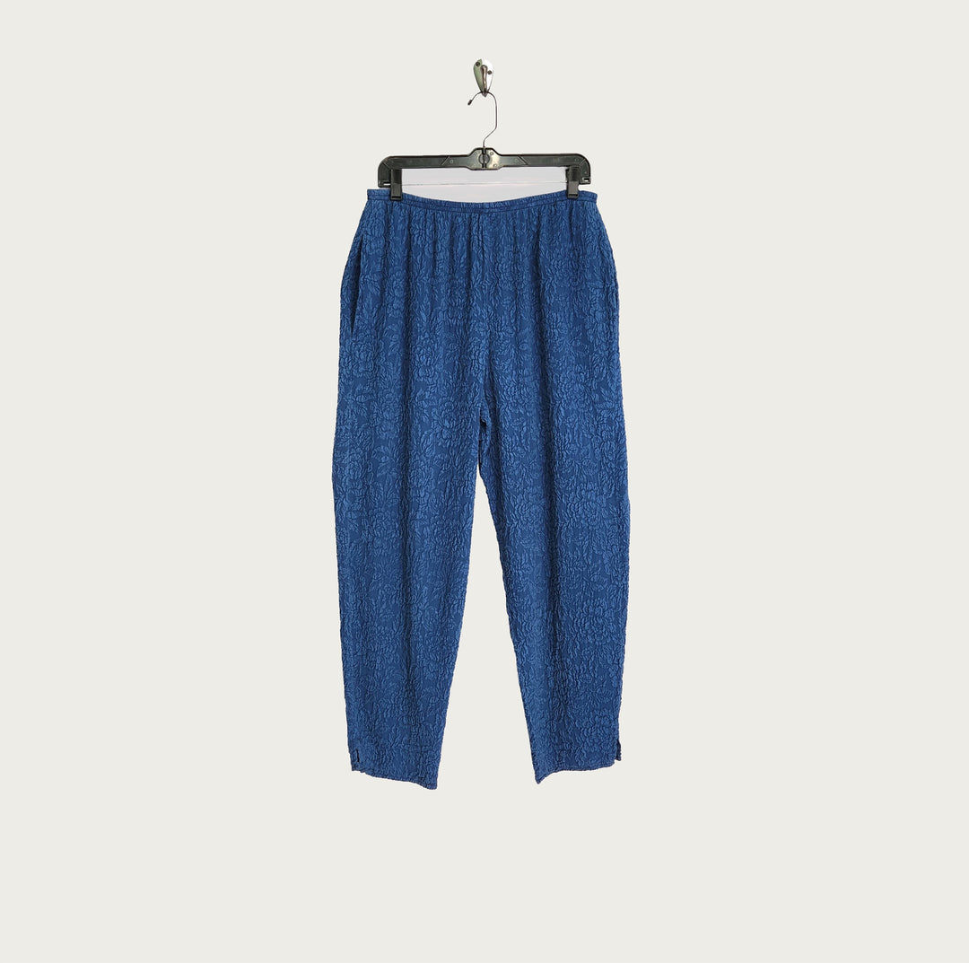Chinese Pants in Bahama Blue Textured Silk