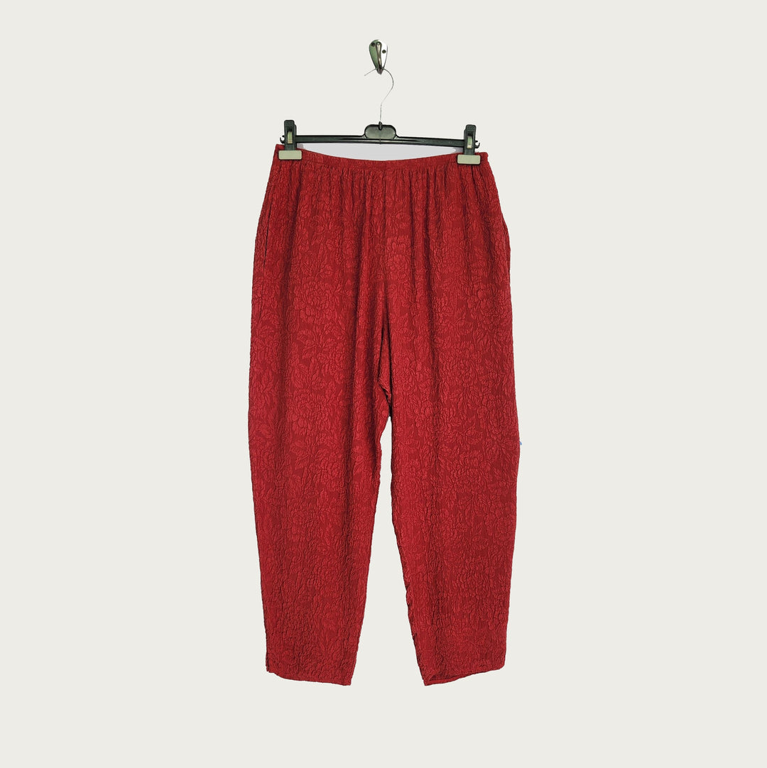 Chinese Pants in Red Textured Silk